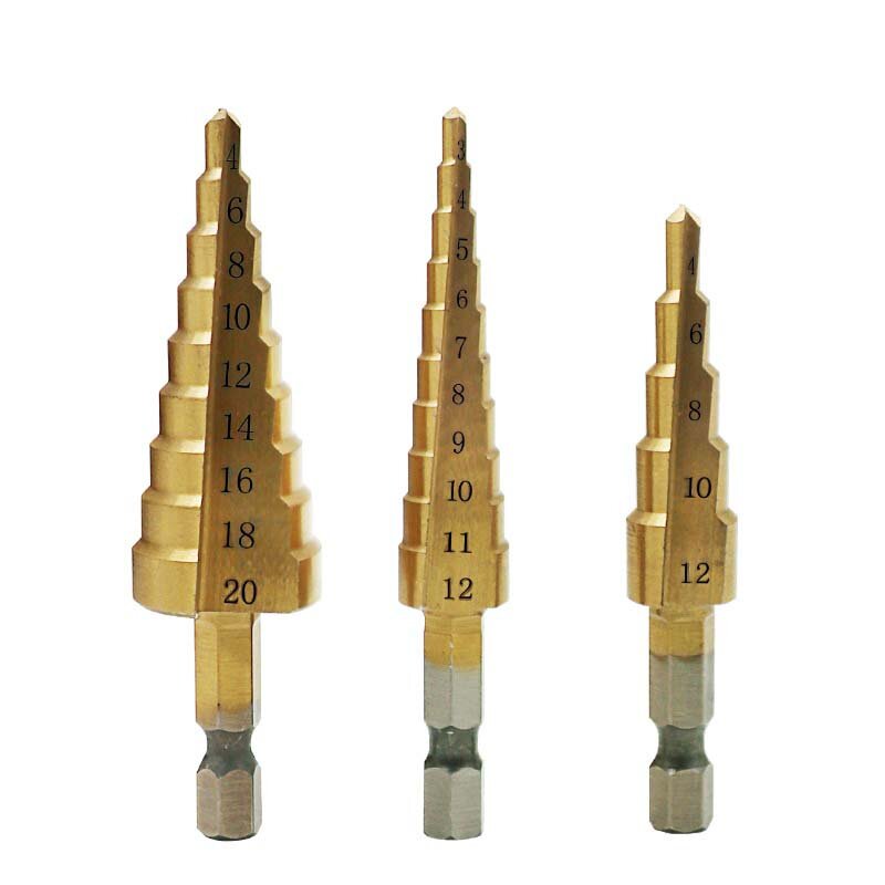 チタンステップドリルビット,電動工具,3個,3-12mm,4-12mm,4-20mm,hss 4241