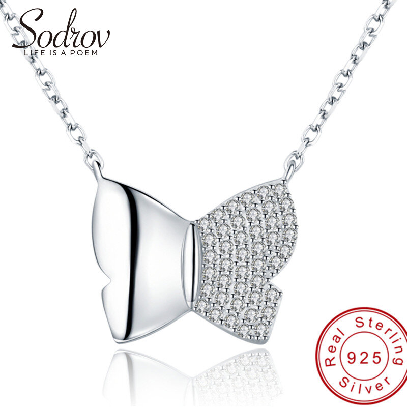 Sodrov bonito borboleta recém chegados 925 prata esterlina jóias finas na moda noivado colares & pingentes para mulher