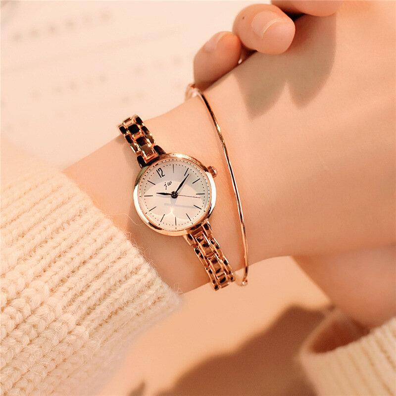 Relógio de pulso feminino ouro, relógio de pulso em aço inoxidável simples