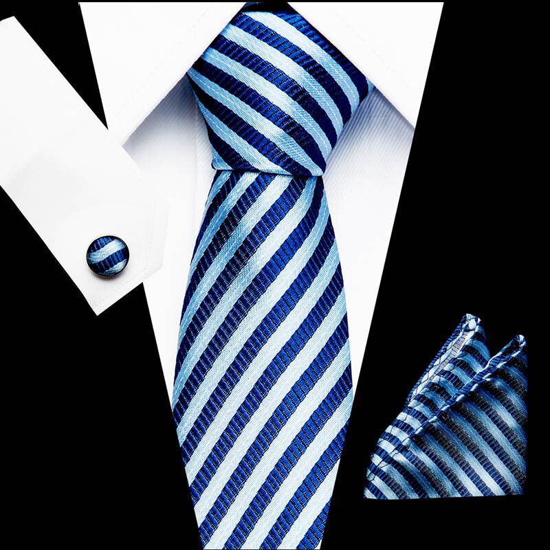 Darmowa wysyłka męskie krawaty 2018 luksusowe Paisley niebieski krawat jedwabny z Hanky krawat zestaw spinki do mankietów spinki do mankietów biznes żakardowe tkane krawat