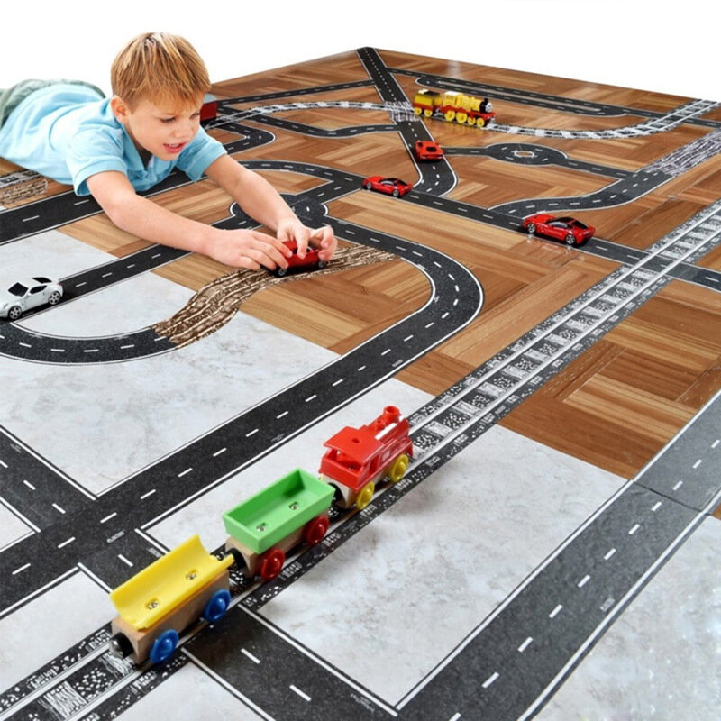 Bande adhésive Washi pour chemin de fer, 48mm x 5m, noir et blanc, ruban de protection de la route, jouet voiture pour enfants