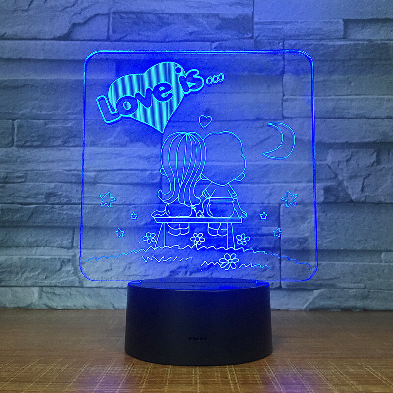 Amantes de dibujos animados modelo 3D luz de noche LED de 7 colores de USB ilusión lámpara de mesa para la casa decoración para fiesta de boda regalo creativo