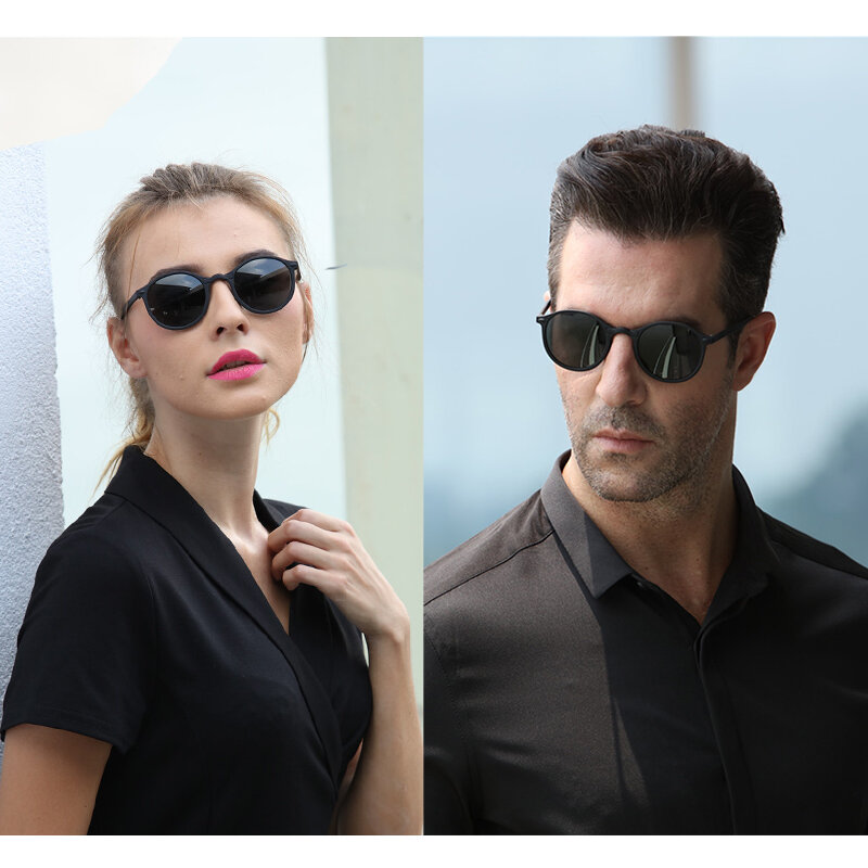 Óculos de sol polarizado para homens e mulheres, redondo, marca de design, óculos de sol para direção, uv400, 2019