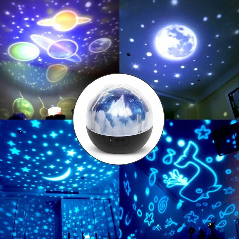 어린이용 스타 나이트 라이트 우주 코스모스 별이 빛나는 하늘 라이트 LED 프로젝터 회전 램프 야간 조명, 달 바다 세계 장식