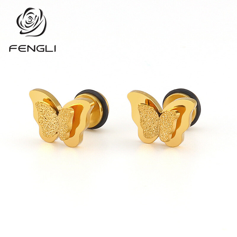 FENGLI-أقراط ميني على شكل فراشة للنساء والأطفال ، مجوهرات مرصعة بأشكال حيوانات صغيرة