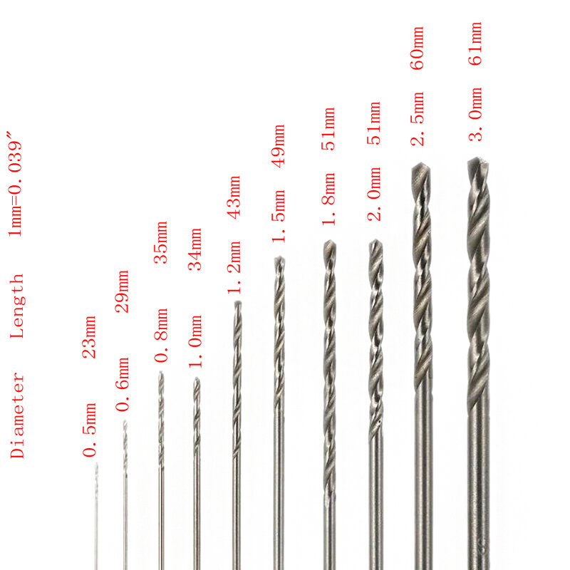 Juego de puntas de taladro en espiral para Dremel, juego de herramientas rotativas HSS de acero blanco de alta velocidad, 10 unidades
