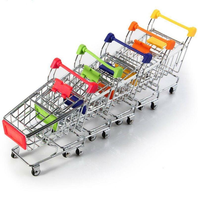 Mini Stainless Steel Handcart Supermarket Shopping Kids Toys Utility Cart Mode Storage Toy Phone Food Holder Cute Gift for Kids