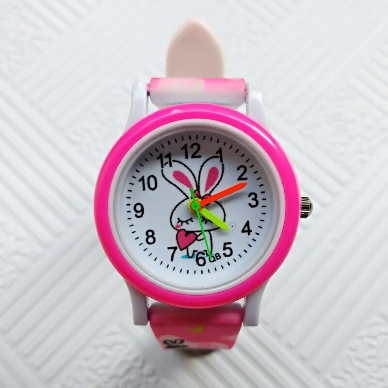 Relógio de pulso de quartzo ocasional da criança do presente das meninas dos meninos dos miúdos dos relógios bonitos do coelho das crianças da correia impressa dos produtos mais novos