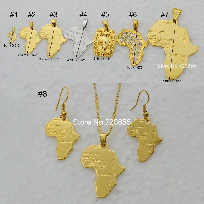 Anniyo 8 Style / Map of Africa Pendant Necklace Chain African Map set Jewelry Gold Color Jewellry for Women Men Girl #132106-8