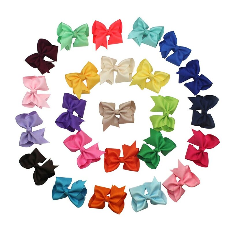 24 Piece Set Of 3 Inch High Quality Classic Solid Color Fine Hair Bow Tie Hair Clip