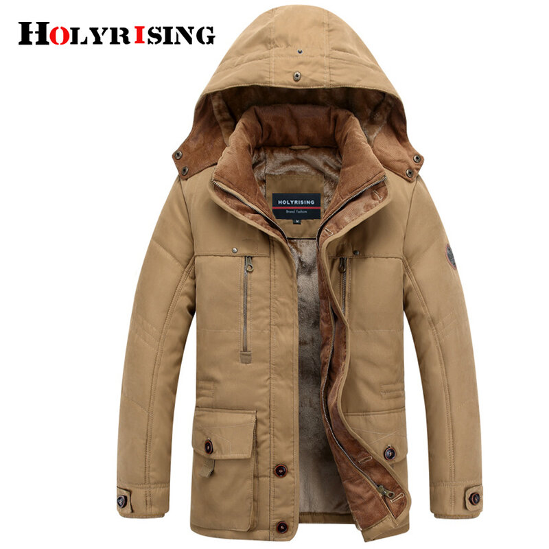 Holyrising jaquetas de inverno dos homens engrossar parka com capuz manter casacos quentes com zíper algodão overcoats roupas elegantes szie M-5XL 18478-5