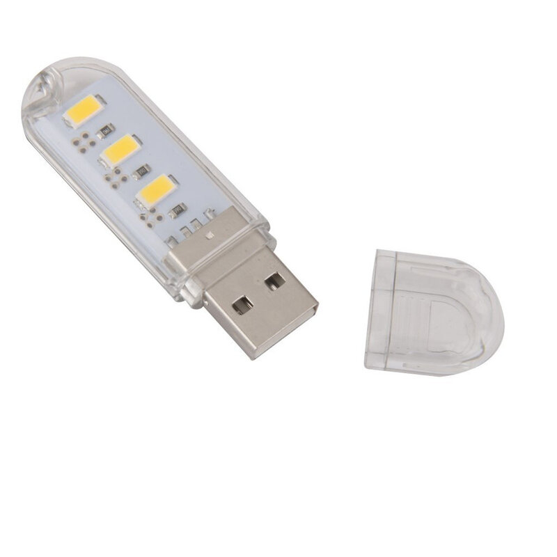 Miniluz LED de noche con ahorro de energía, lámpara portátil, para Camping, libros, USB, 3 LED