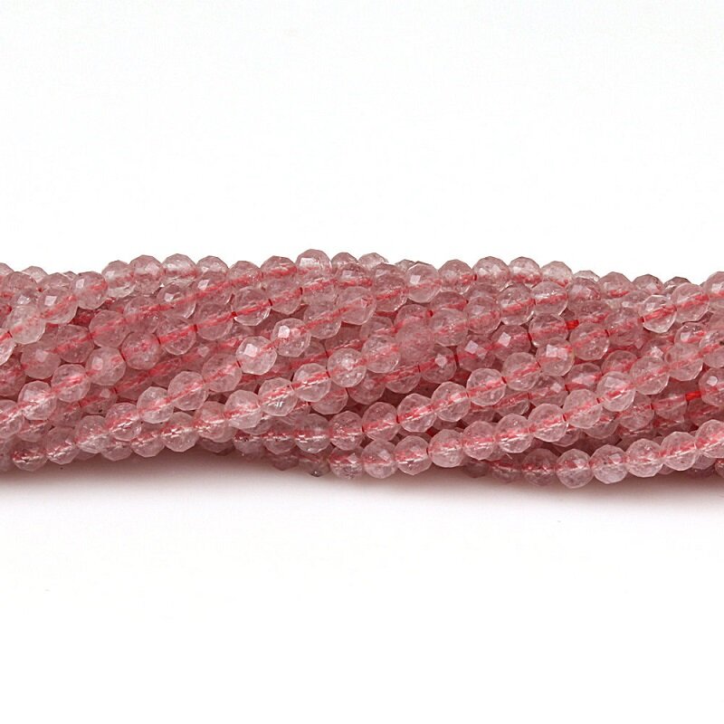 2mm 3mm naturalna truskawka kwarcowy kryształ różowy kamień szlachetny Facet kule DIY akcesoria dla naszyjnik bransoletka kolczyk biżuteria