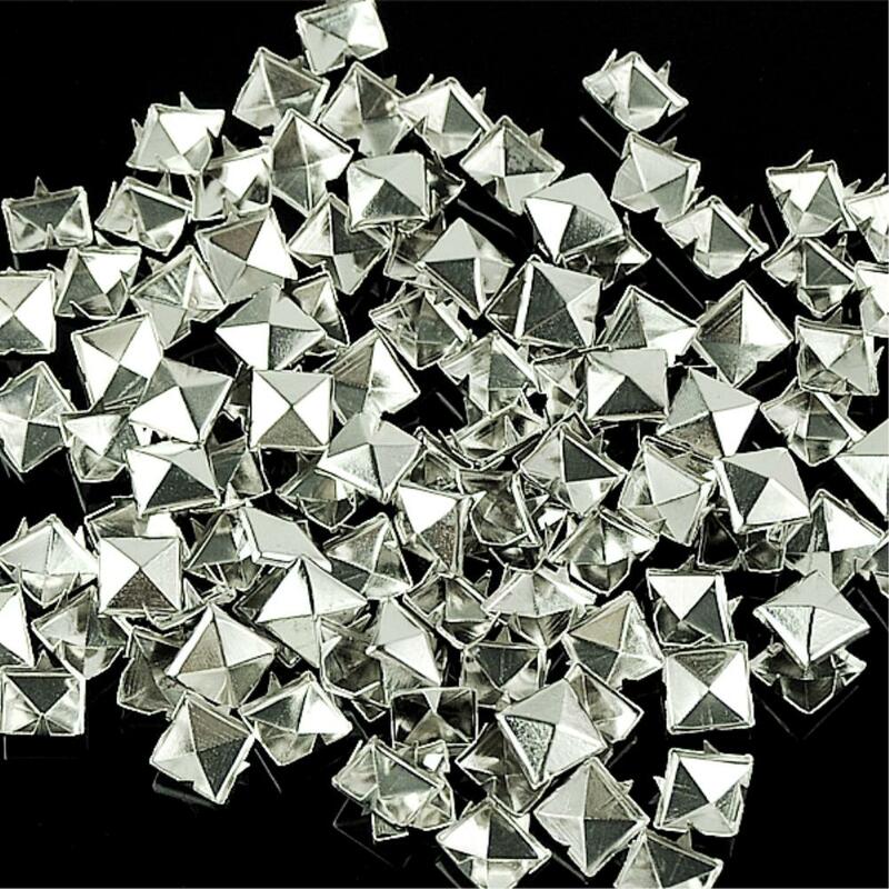 Ponto de rebite pirâmide prata 10mm 10mm, forma de pirâmide prateada para bolsa punk de couro, bracelete para roupas, cinto, rebite