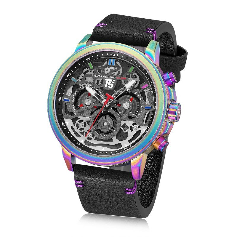 革ストラップ T5 高級黒人男性クォーツクロノグラフ防水メンズスポーツメンズ腕時計腕時計腕時計男性時計