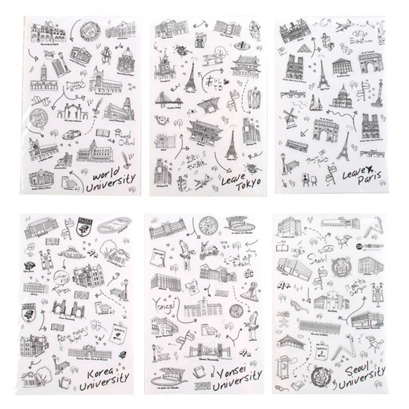 6 قطعة العالم المواقع السياحية PVC شفافة ملصقات يوميات الديكور ملصق مجموعة جيب ملصقا المدرسة و اللوازم المكتبية القرطاسية