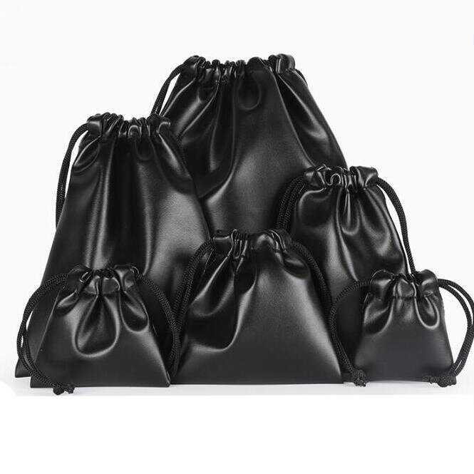 20 шт./лот модная 7*8 см/9*9 см/12*11 см черная сумка из искусственной кожи Свадебная сумка на шнурке сумки для подарков на день Святого Валентина