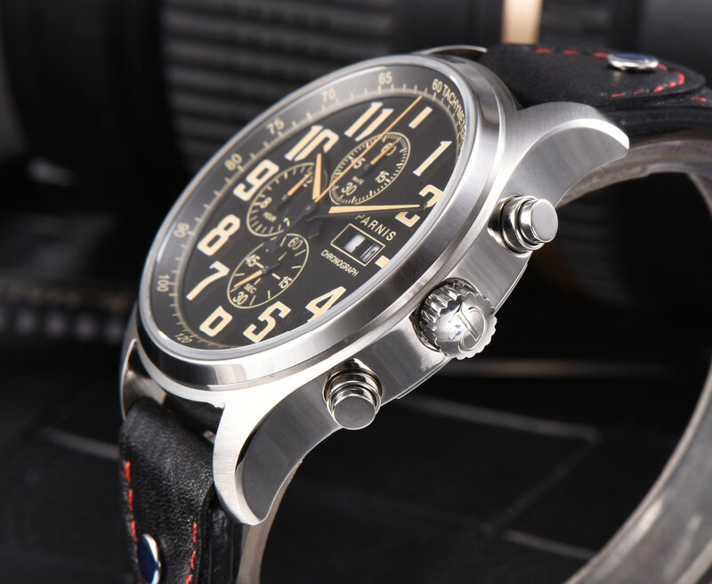 43mm Parnis นาฬิกาควอตซ์แบบอนาล็อก Chronograph Datejust นักบินทหารนาฬิกาดำน้ำ 100 m กันน้ำ PA6052