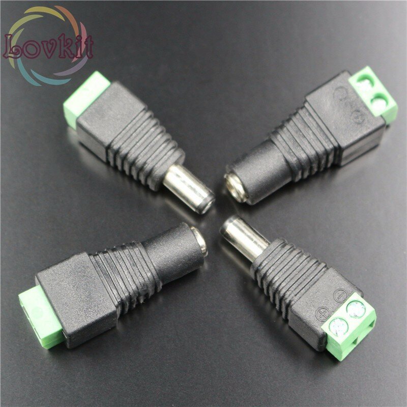 5 Para Weibliche + Stecker Stecker 5,5x2,1mm Für 5050/3528 LED streifen sigle farbe DC Netzteil AC Adapter Stecker Kabel Jack