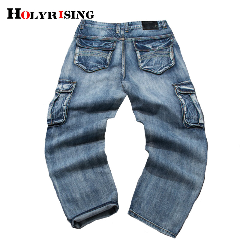 Holyrising-pantalones vaqueros informales de algodón para hombre, Vaqueros Cargo con múltiples bolsillos, a la moda, talla grande 18665-5