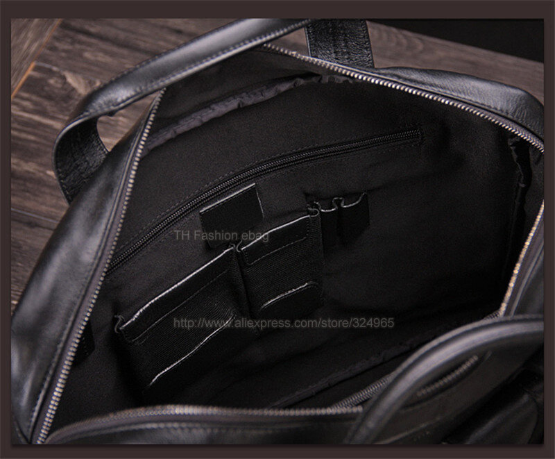 Mallette de luxe en cuir véritable pour hommes, sac d'affaires pour ordinateur portable 15.4 pouces, sac de bureau noir