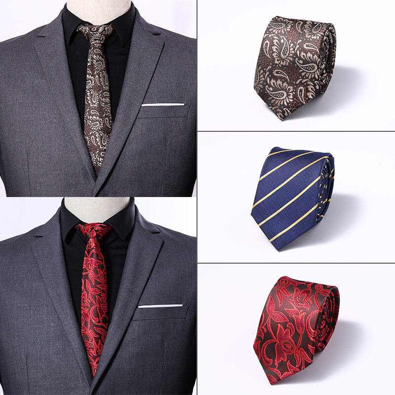 Corbatas ajustadas de seda para hombre, corbata de poliéster con rayas florales sólidas, tejido Jacquard, para boda y fiesta, 6CM
