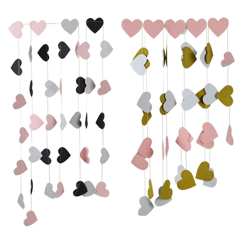 Guirlandes en papier en forme de cœur 3M, banderole colorée pour fête de mariage, décoration de salle de douche
