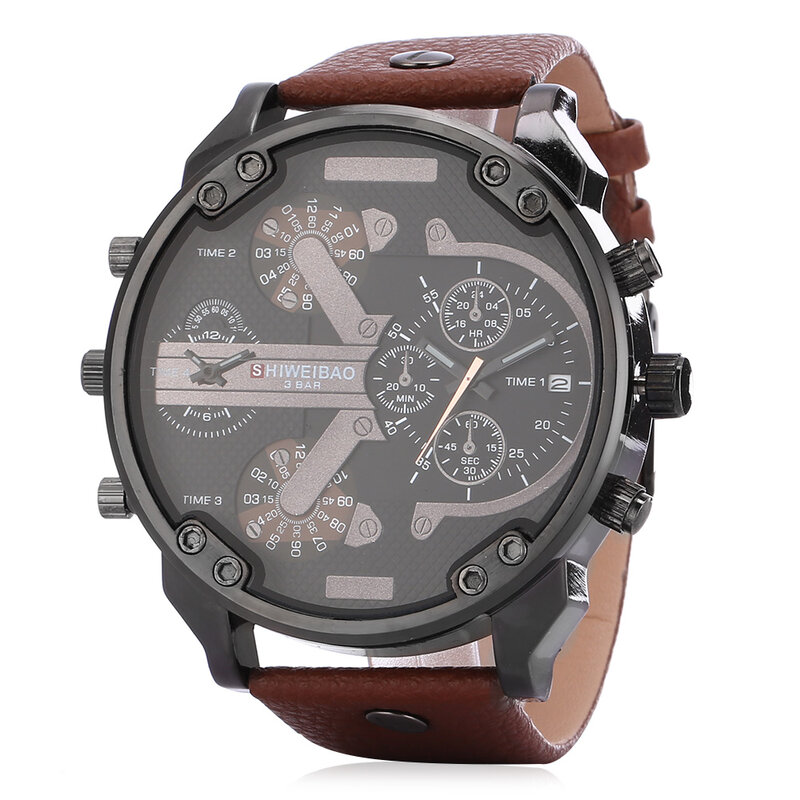 Montre-bracelet à Quartz pour homme, classique et Cool, grand boîtier, style militaire, double Date, horloge de sport