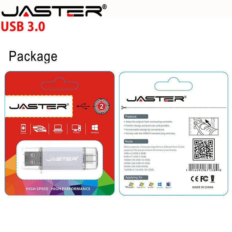 JASTER بالجملة شعار العملاء Type-C 3.1 Usb 3.0 فلاش حملة بندريف 8GB 16GB 32GB القلم ذاكرة عصا للهواتف أندرويد