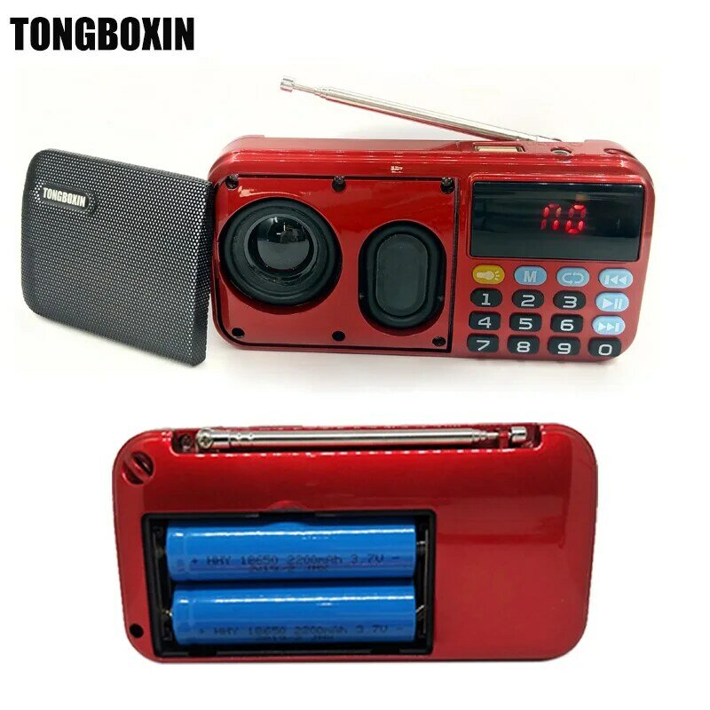 Reproductor de Radio MP3 portátil para C-803, dispositivo de audio con dos baterías de 18650, dos tarjetas TF, Supergraves, TF, USB, FM, linterna LED de 3,5mm