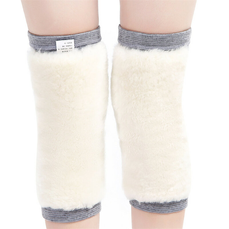 1 Pair Elastis Wol Bantalan Lutut Hangat Musim Dingin Wen dan Wanita Penebalan Pelindung Lutut Abu-abu Hitam M L XL