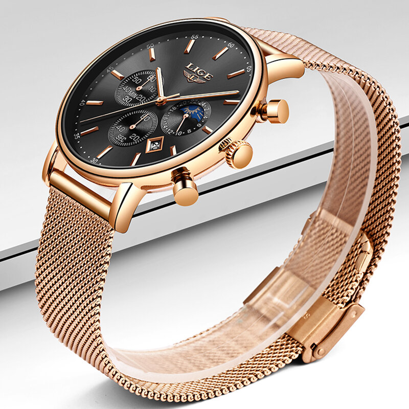 LIGE-Reloj de pulsera de cuarzo para mujer, nuevo accesorio de oro rosa de lujo, marca de moda, regalo, 2022