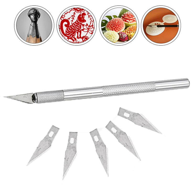 Lames couteau Scalpel en métal antidérapant, Kit d'outils de coupe, gravure couteaux artisanaux, bricolage réparation outils à main 6 pièces