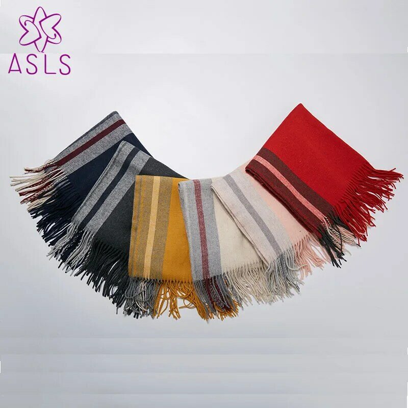 Elegant Double-sided Warmth Cashmere Ladies Mulit-color Patchwork Scarf Shawl Women's Basic Scarves Drop Party Outdoor Decor Hot