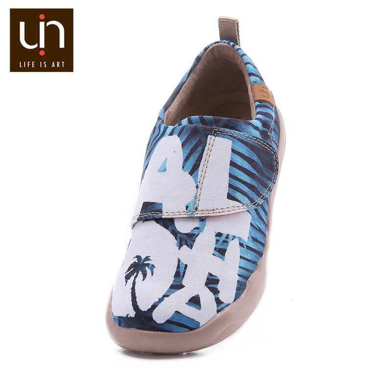 Calçados casuais infantis ualoha, tênis de lona com gancho e laço macio, para meninos e meninas, conforto, uso ao ar livre
