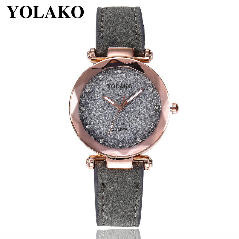YOLAKO-Reloj con diamantes de imitación de cuero para mujer, pulsera femenina con diseño de cielo estrellado, envío directo