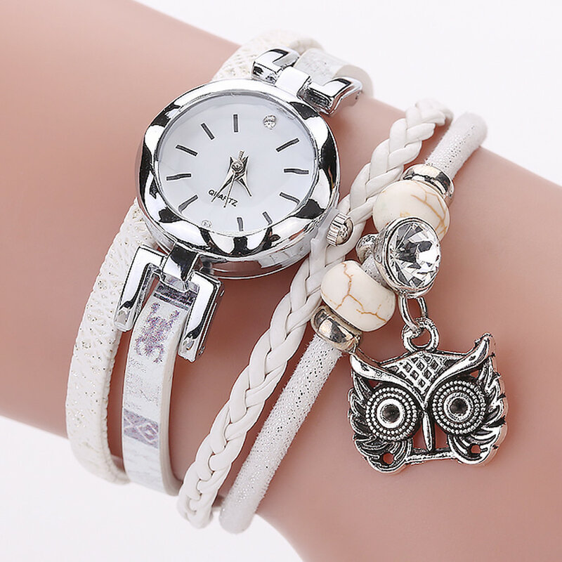 Moda de luxo feminino meninas pulseira analógico relógio de quartzo coruja pingente senhoras vestido pulseira relógios relógio de pulso relogio feminino