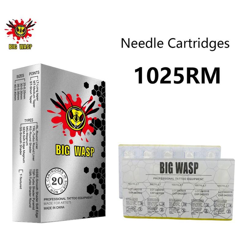 Bigwasp 1025RMタトゥー針カートリッジ#10 bugpin (0.30ミリメートル) 25カーブマグナム25RM用カートリッジタトゥーマシン&グリップ20ピース