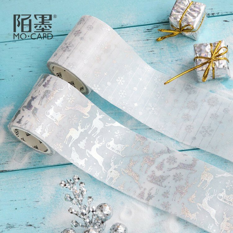 Cinta adhesiva creativa láser de plata de venado navideño, Washi Tape, DIY, para álbum de recortes, etiqueta adhesiva, cinta adhesiva