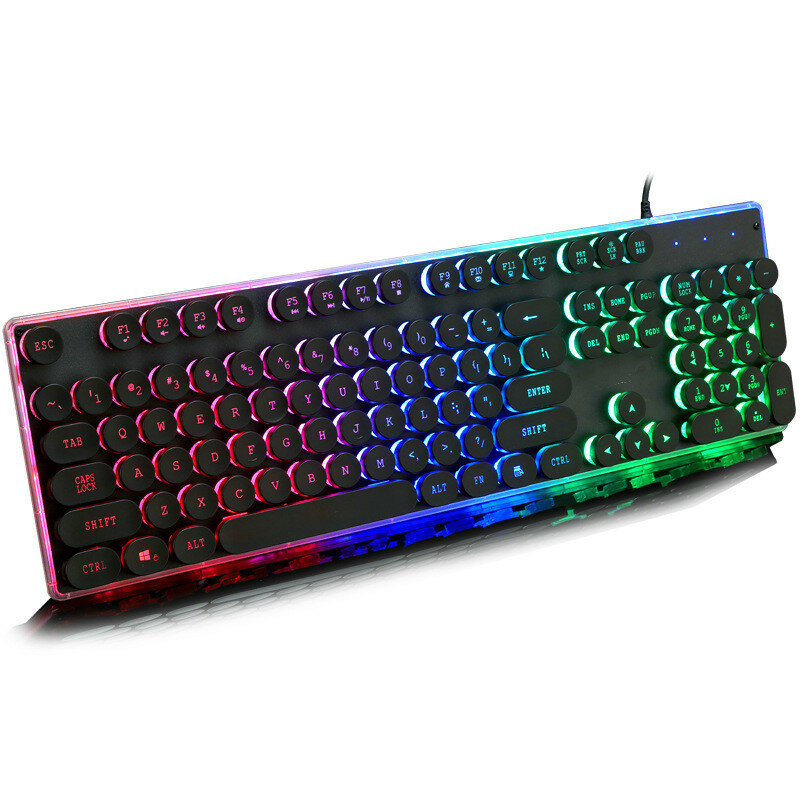 Jogo russo teclado inglês retro redondo brilhante keycap painel de metal backlit usb com fio iluminado fronteira