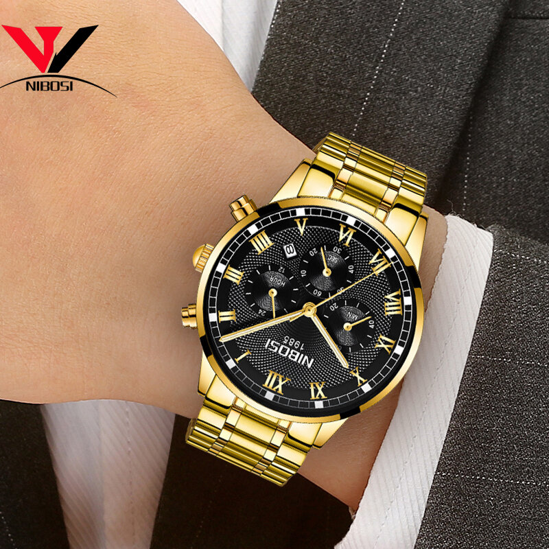 Часы наручные NIBOSI мужские, брендовые Роскошные водонепроницаемые деловые, с браслетом из нержавеющей стали, 2018