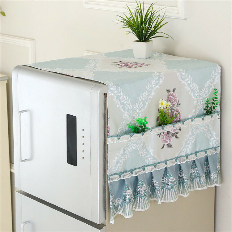 European High-quality Brocade Embroidery Dust Cover Table Cloth Edge Wrinkle Lace Decor Refrigerator Multi-pocket Storage Bag
