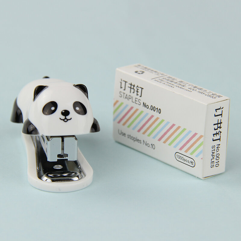 1 PC Conjunto Grampeador material de Escritório Escola de Papelaria Dos Desenhos Animados Mini Panda Papel Encadernação Binder Livro
