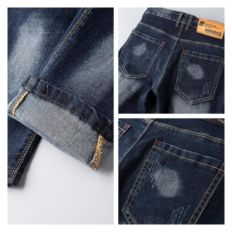 2019 Skinng merk jeans mannen ripped verontruste borduurwerk plus size mannelijke blauwe denim broek mode Koreaanse straight homme jeans