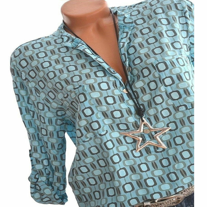 ZOGAA Wanita Geometris Pola Blus Fashion Wanita Chic V Leher Tombol Lengan Panjang Shirt Tops Blus Blusas Mujer De Moda 2019