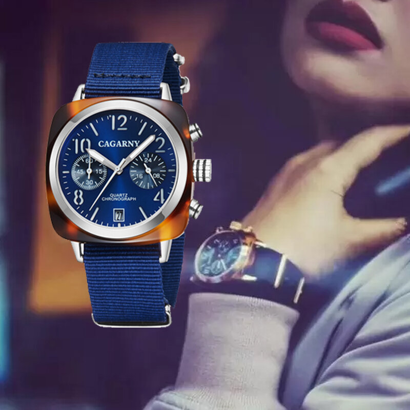 Vintage Square Chronograph Quartz Watches Unisex Date Waterproof Sports Mens Wristwatches Canvas Band Fashion Women Watch Gift