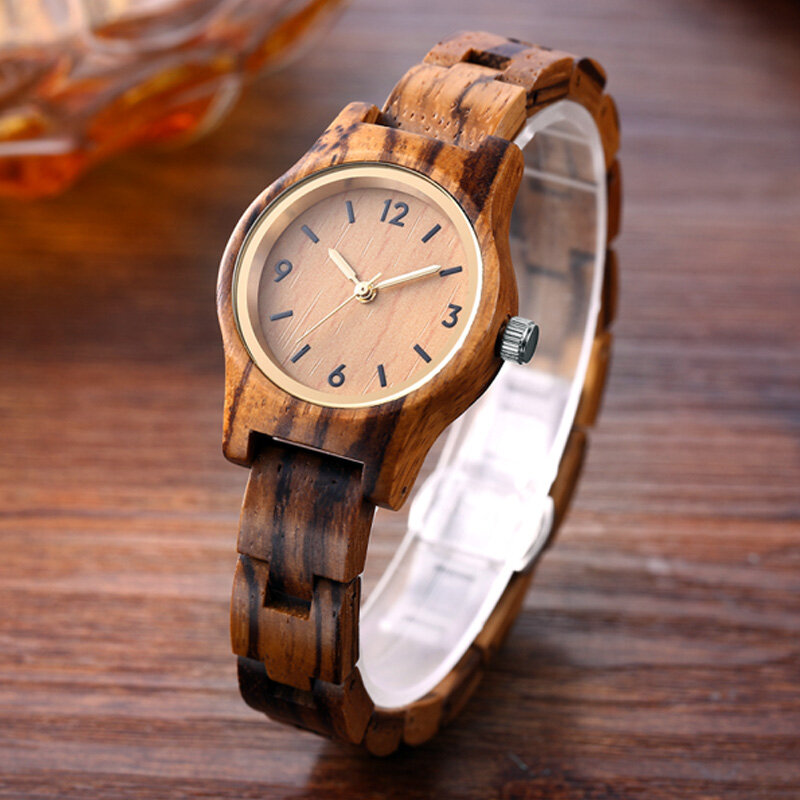 Relógio feminino de madeira e dourado, relógio de pulso pequeno e elegante com pulseira de quartzo, presente para mulheres, caixa feminina, 2019