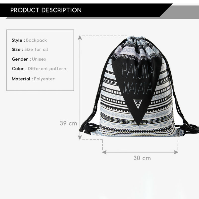Hakuna Matata, женский рюкзак с геометрическим 3D принтом, мягкая дорожная женская сумка на шнурке, мужские рюкзаки