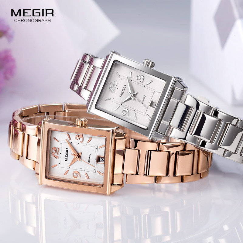 MEGIR LADIES นาฬิกา Rose Gold ผู้หญิงสร้อยข้อมือนาฬิกาสำหรับคนรักแฟชั่นผู้หญิงนาฬิกาข้อมือนาฬิกาควอตซ...