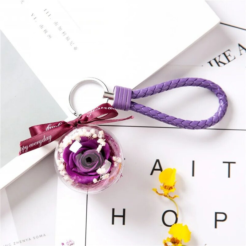 Immortal Flower Car Hanging Key Chain Wholesale Creative Yonghua Flower Acrylic Ball Valentine's Day Gift To Send Honey To Love